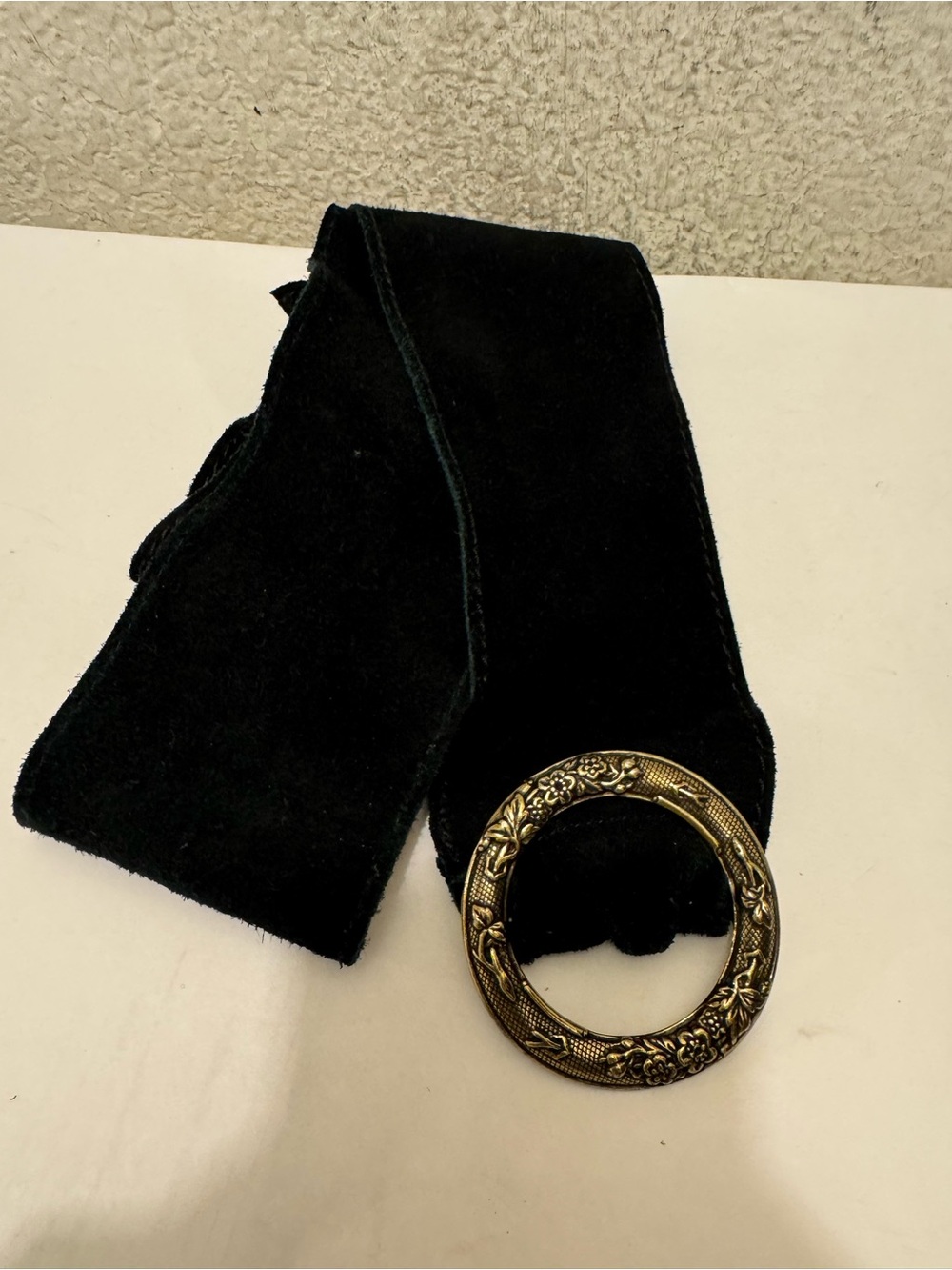 Amie Lynn Wide Black  suede Women's Belt with Ornate Antique Gold Buckle